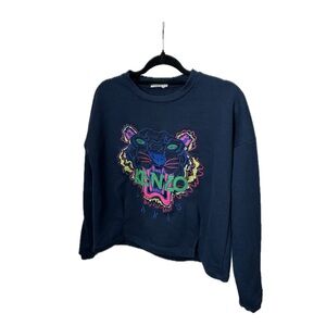 KENZO PARIS Embroidered Tiger Cotton Sweatshirt Luxury Blue Multicolor/Kids L